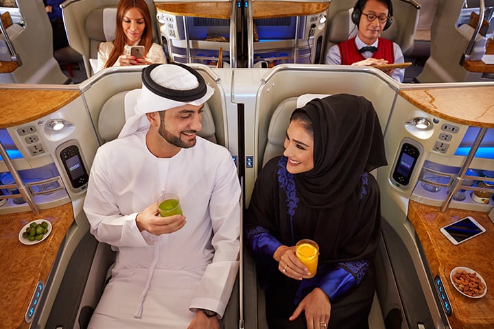 Airbus A380 couple Business Class Drinks and Snacks