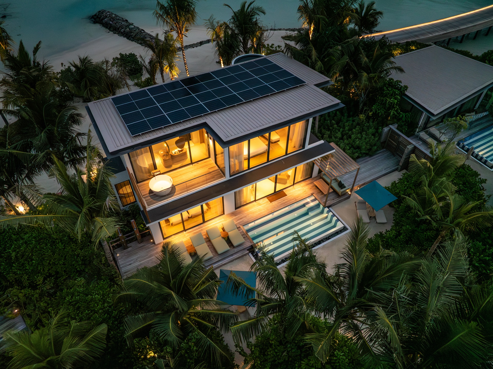 Two Bedroom Lagoon Villa Lit Up